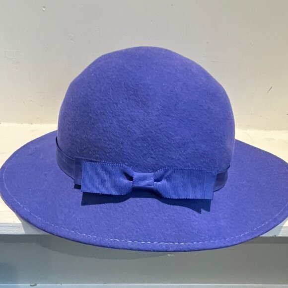 Vintage 50s USA Bollman Doeskin Cobalt Royal Blue Felt Brim Ribbon Bow Tilt Hat - Picture 2 of 5